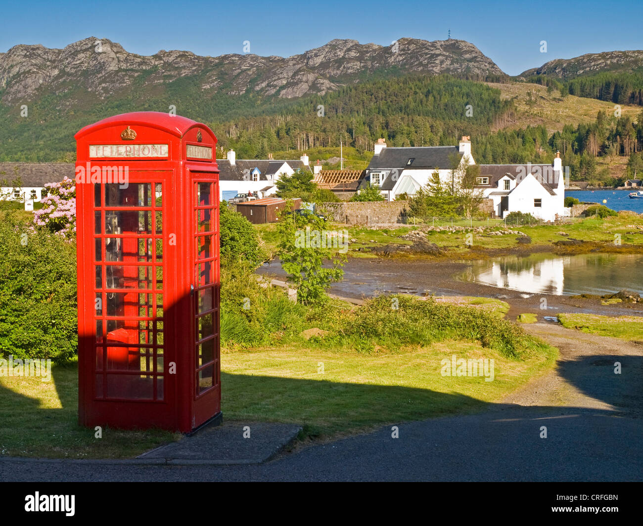 Telephone box, Plockton on Scotlands West Coast Stock Photo