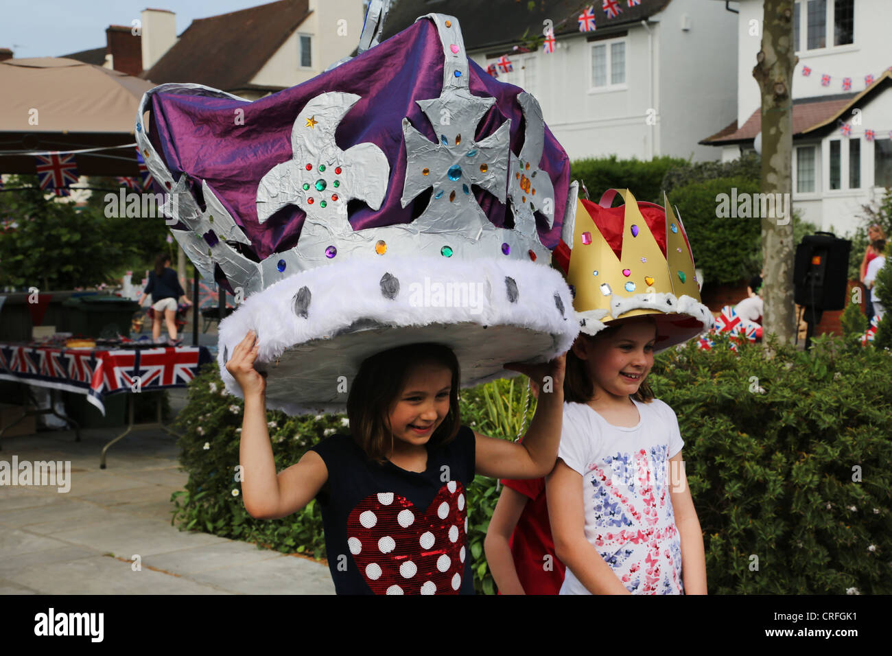 People Celebrating The Queen's Diamond Jubilee Children With Crowns