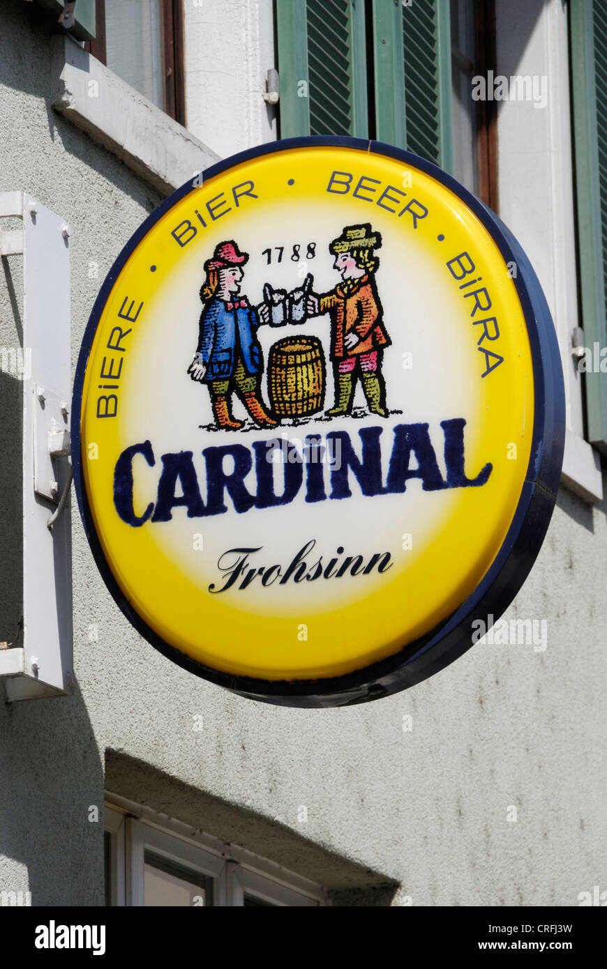 Cardinal Beer sign outside Restaurant Frohsinn, Aesch,Switzerland Stock Photo