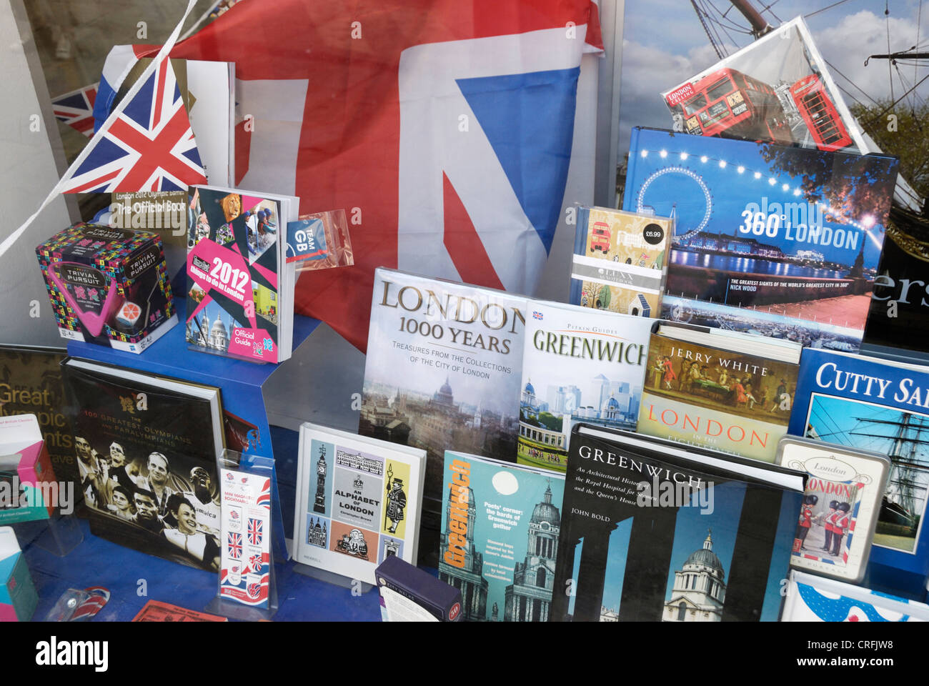 Books about London in a shop window Stock Photo