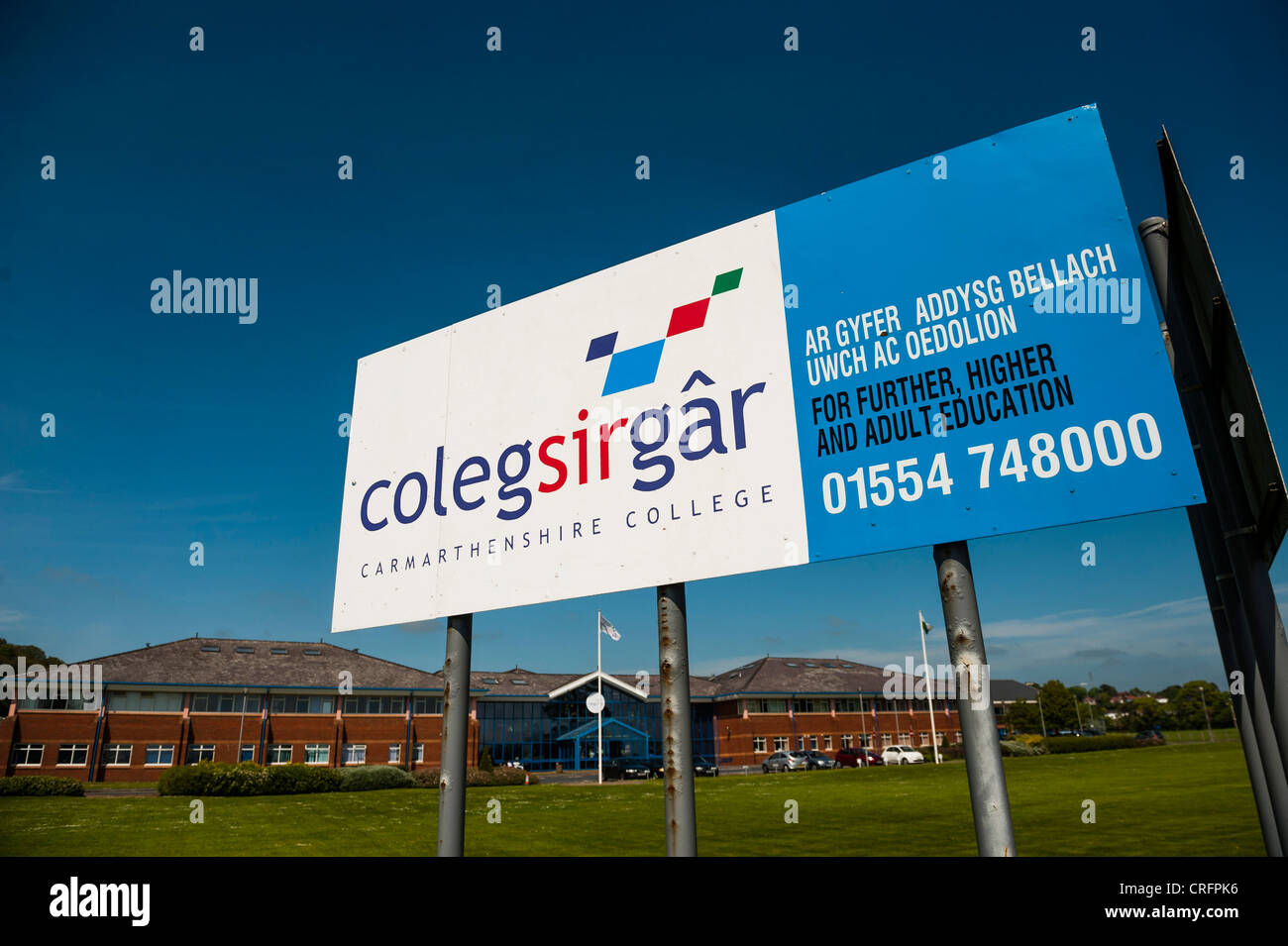 exterior, and sign, Coleg Sir Gar further, adult and higher education college, Llanelli Carmarthenshire Wales UK Stock Photo