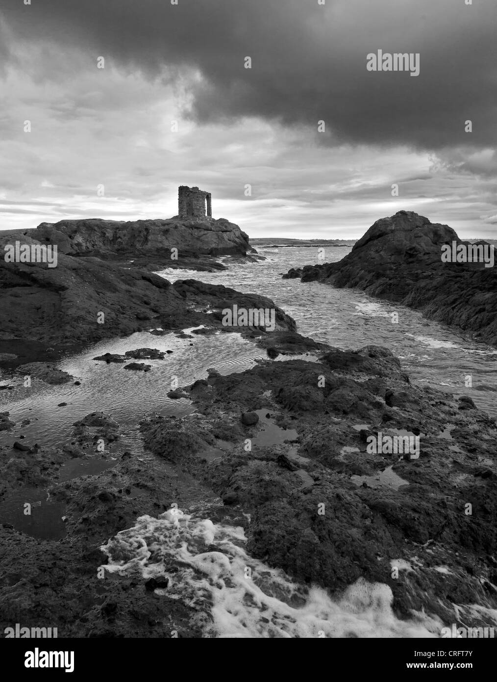 Monochrome image of The Ladys Tower at Elie, Fife Stock Photo