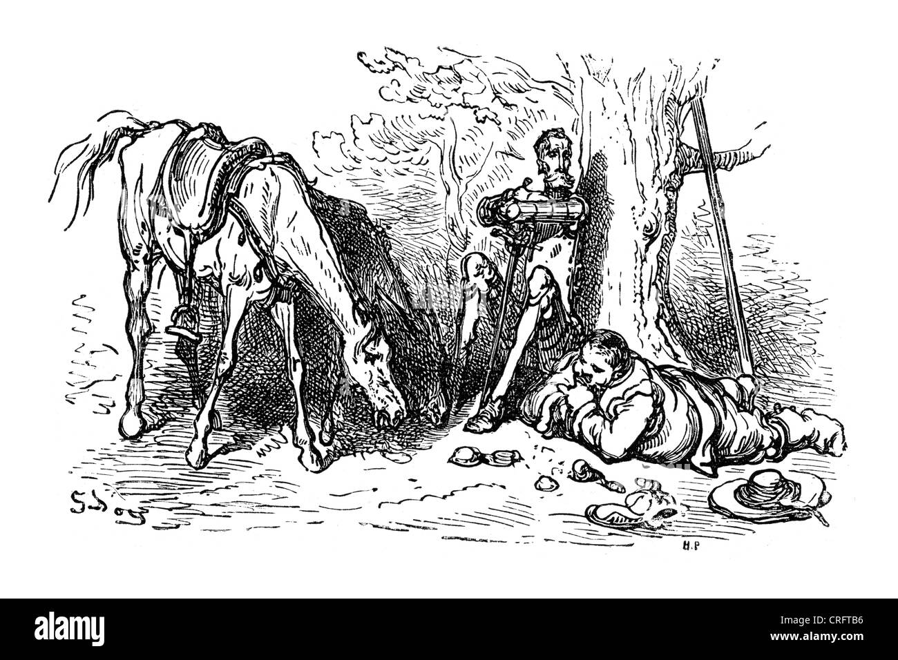 Don Quixote and Sancho Panzat. Illustration by Gustave Dore from Don Quixote. Stock Photo
