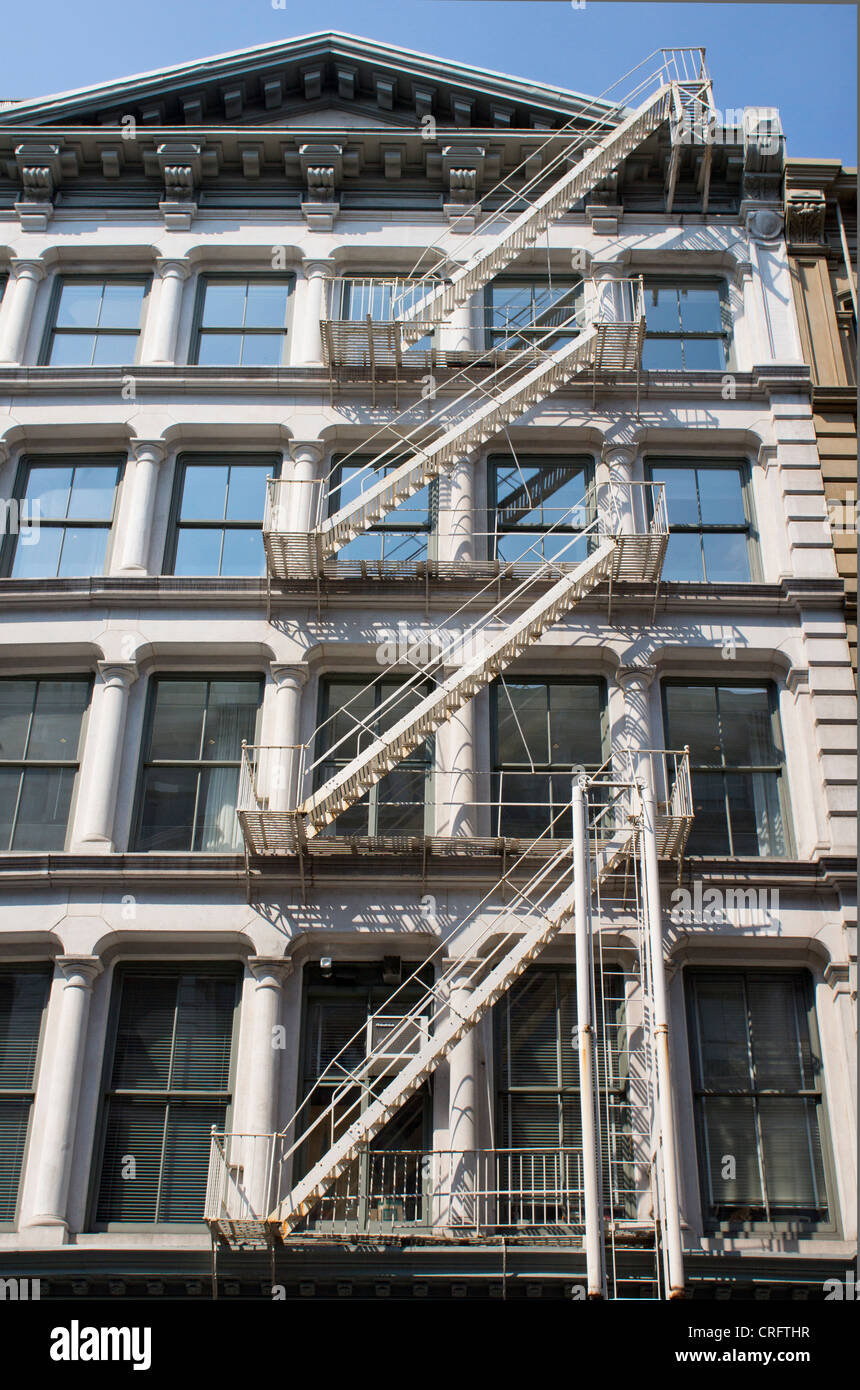 SoHo-Cast Iron Historic District fire escape building in Lower Manhattan Stock Photo