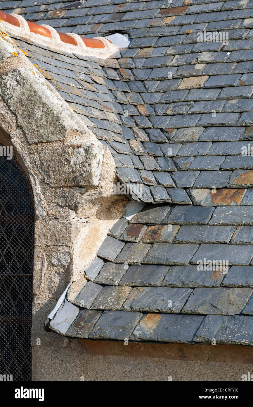 Dormer window and roof detail, Chapel of St They, Pointe du Van, Brittany Stock Photo