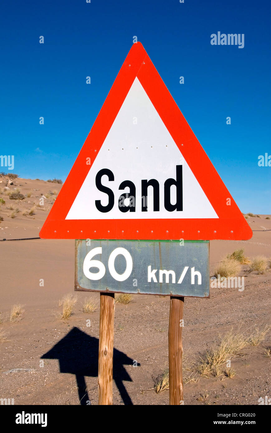 traffic sign, caution sand, Namibia Stock Photo Alamy