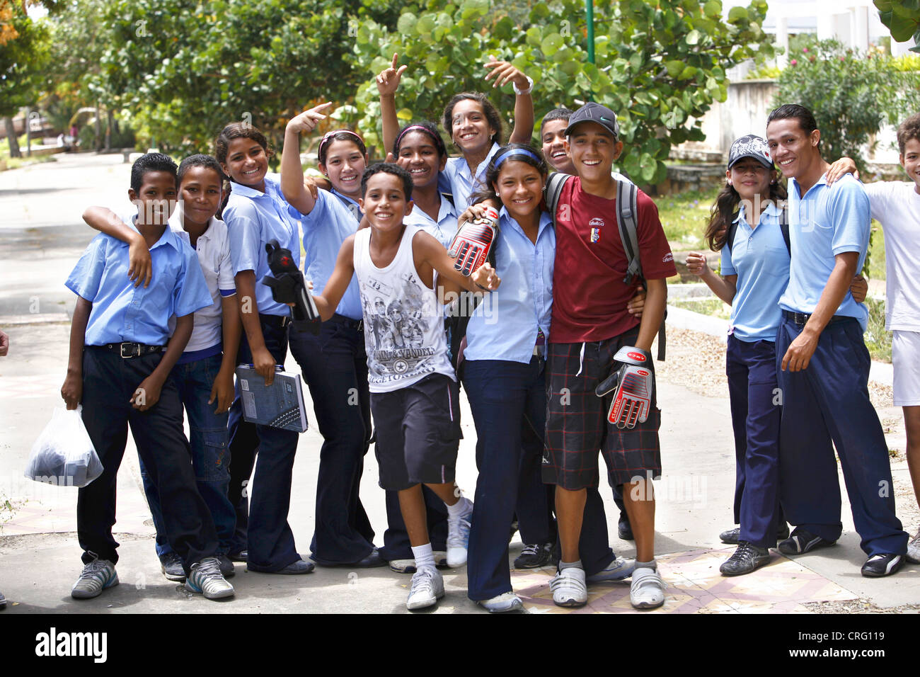 happy school children, Venezuela, Isla Margarita, Porlamar Stock Photo