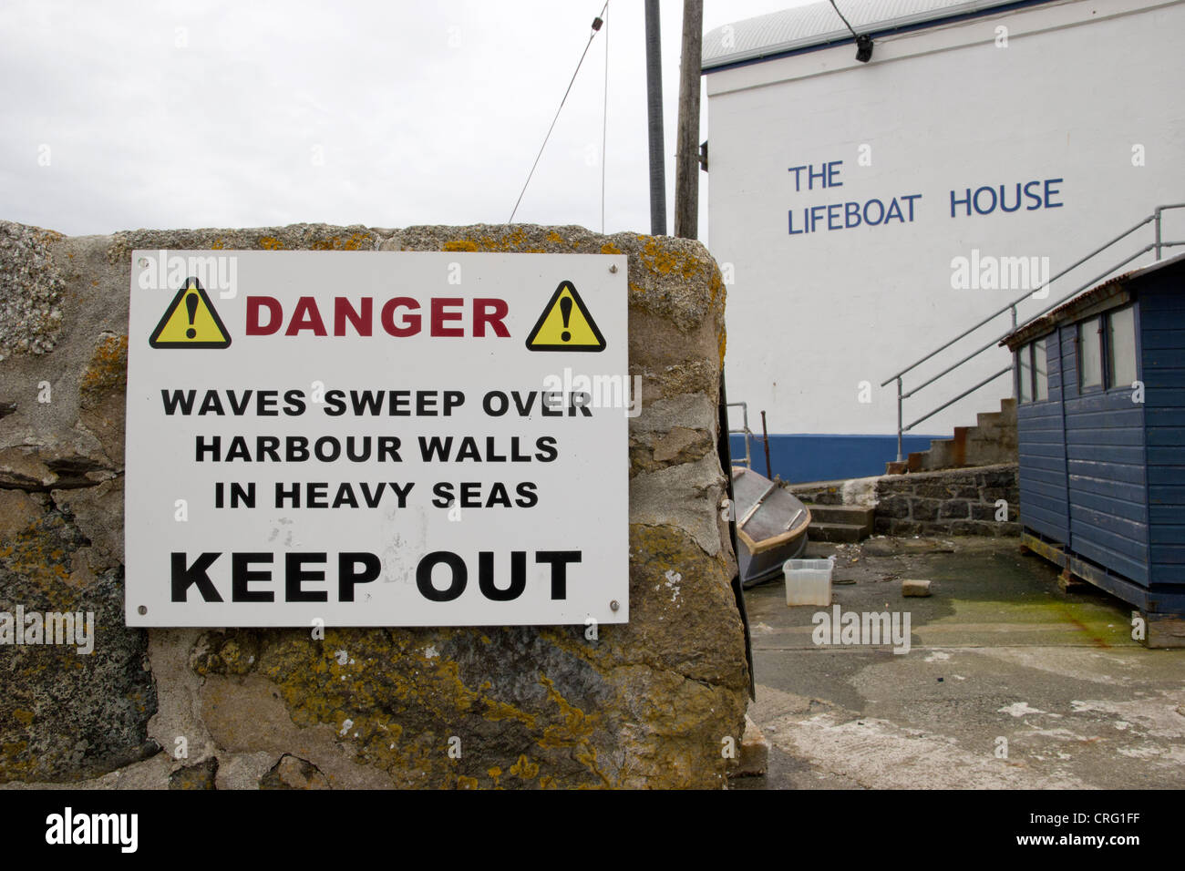 Heavy Seas Warning Sign Danger Sign Cornwall Stock Photo