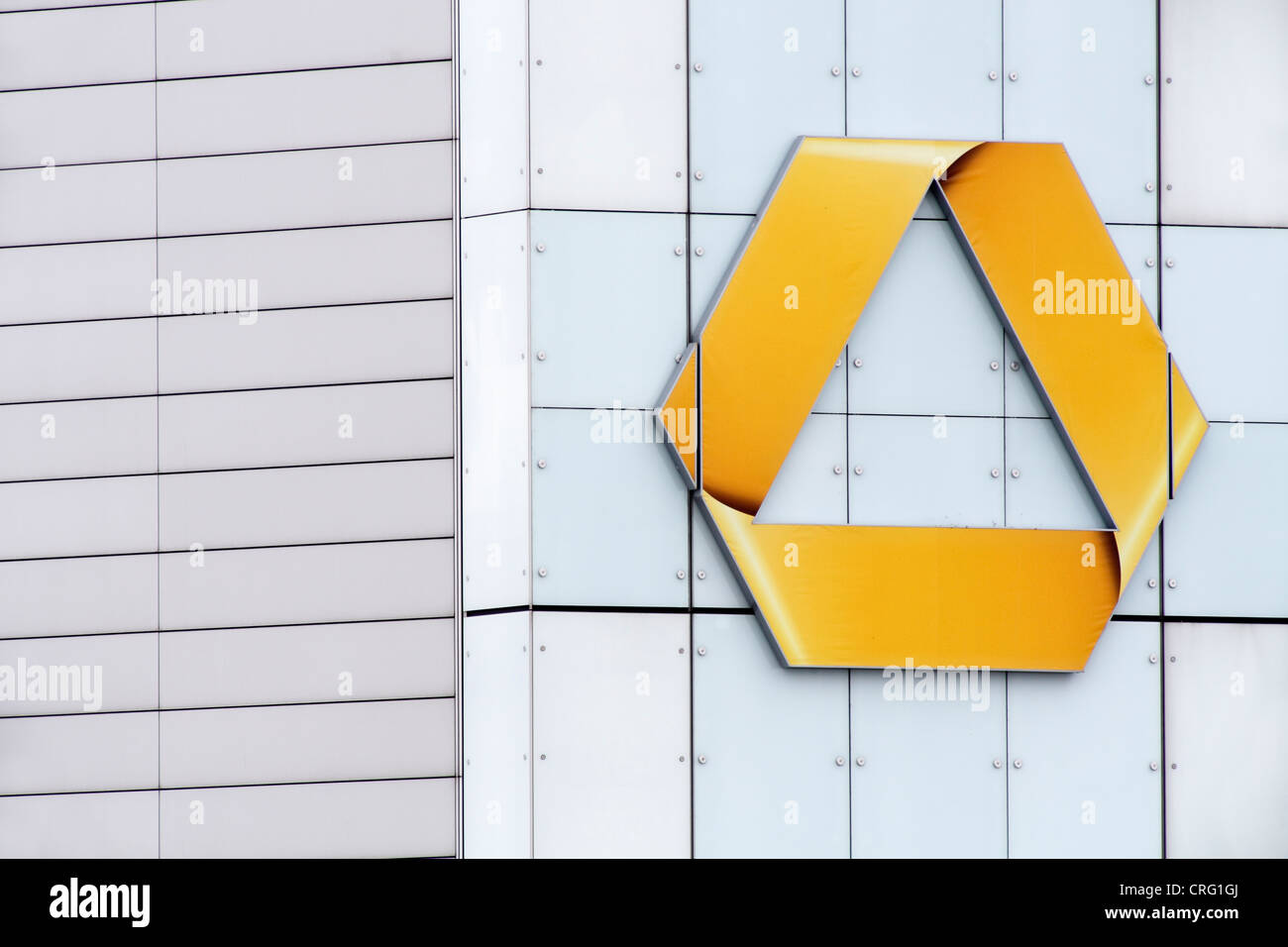 facade with logo of the headquarter of bank 'Commerzbank' in Frankfurt (Main) Stock Photo