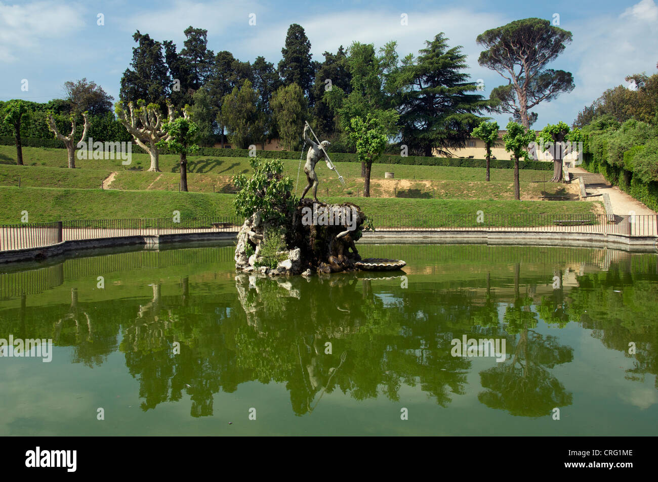 Lake and Neptune fountain Boboli Gardens Florence Italy Stock Photo