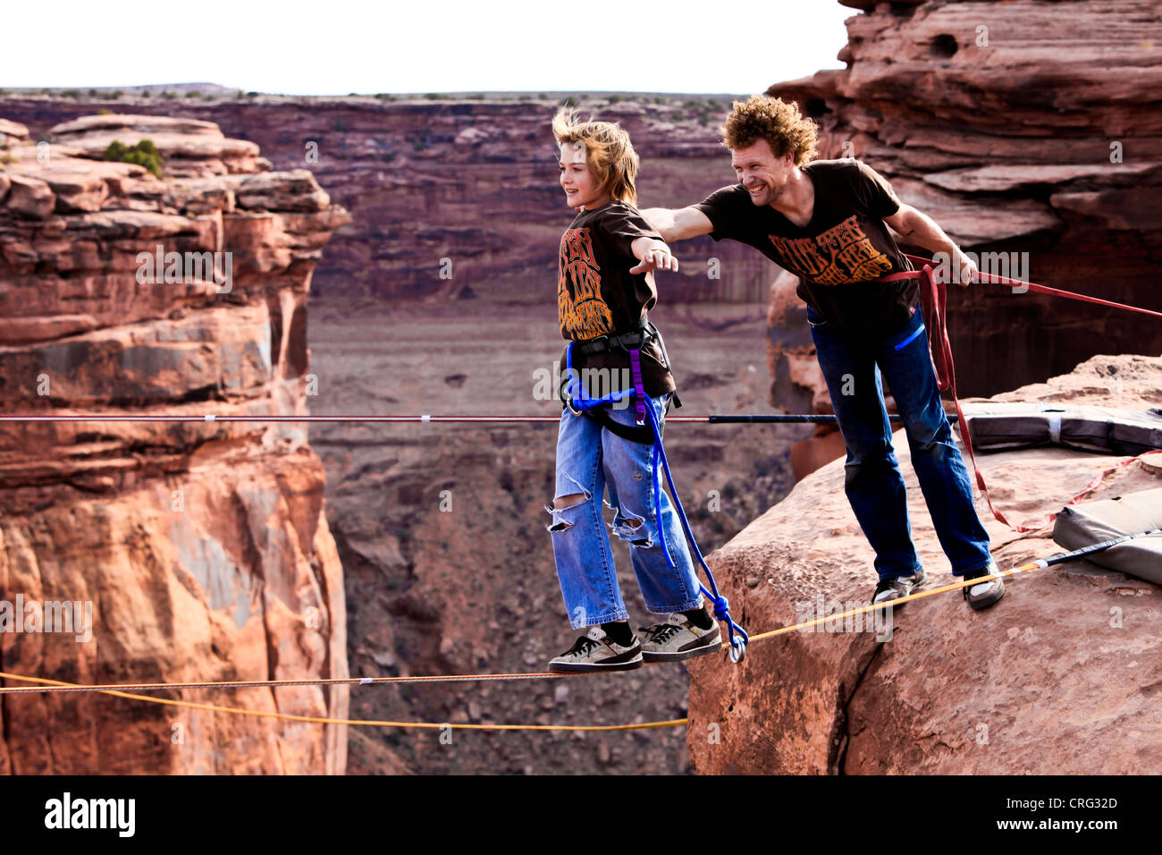 Highlining at the Fruit Bowl in Moab, Utah Stock Photo Alamy