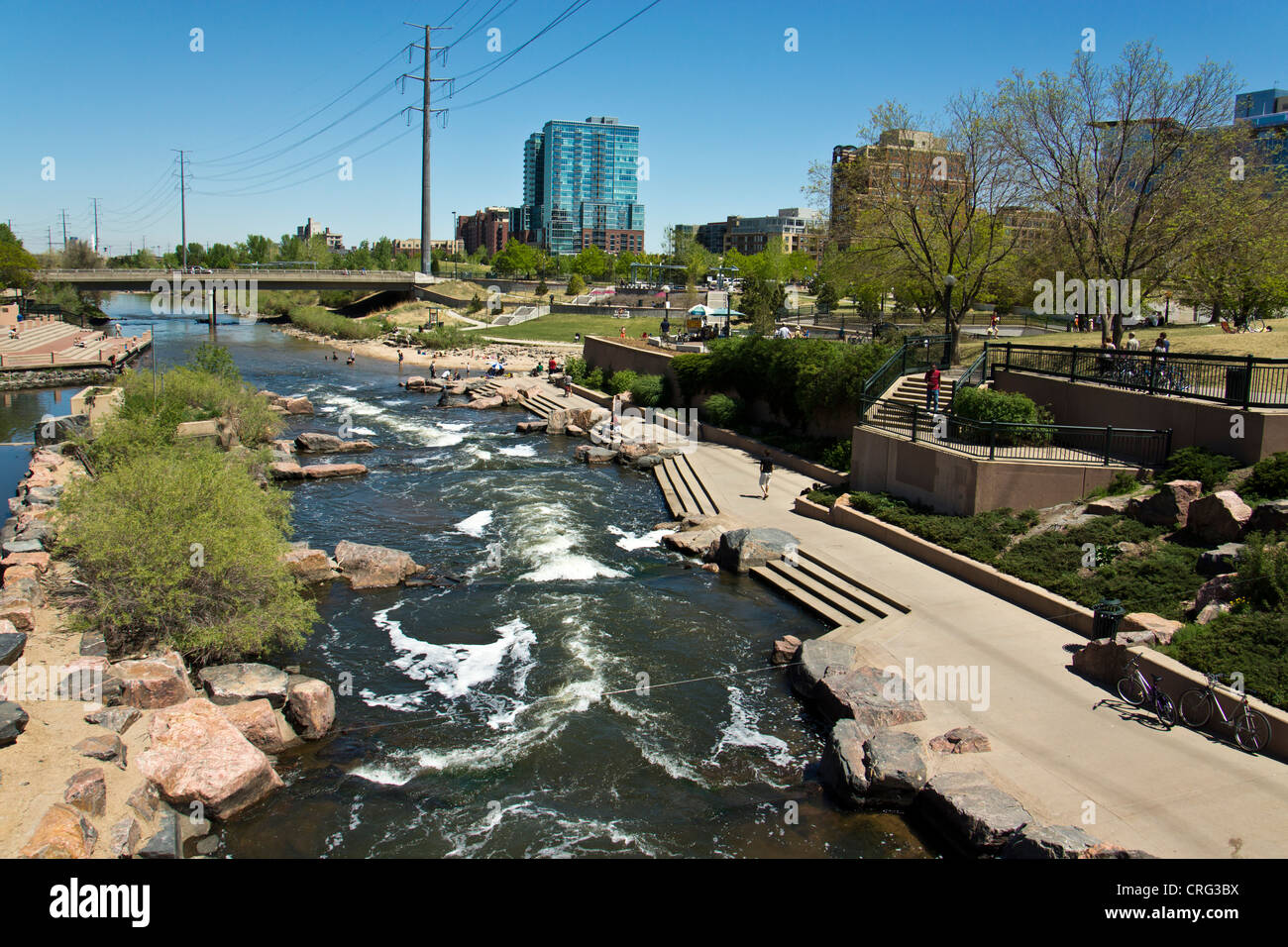 Confluence Park in Denver Colorado where Cherry Creek and Platt river converge Stock Photo