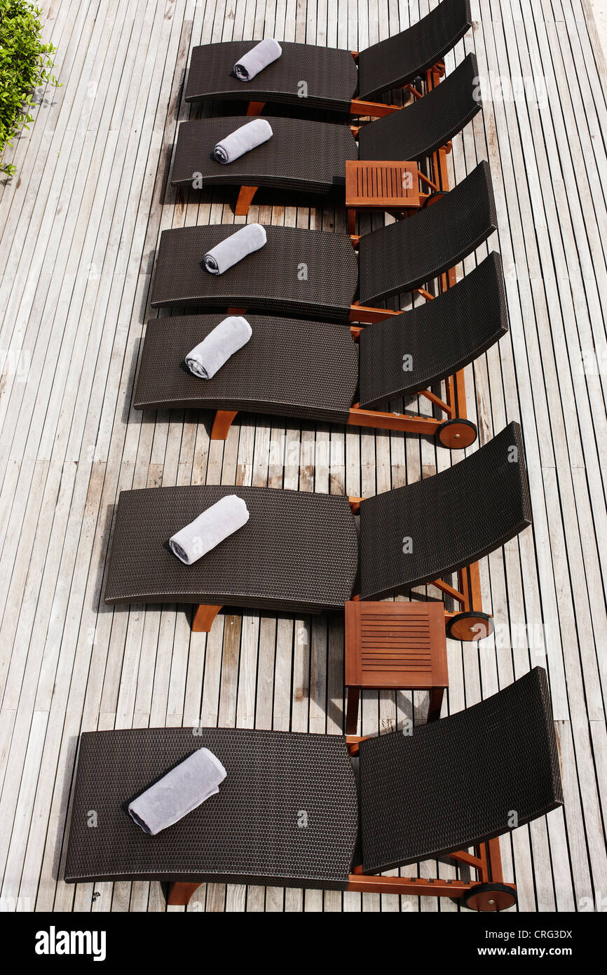 Aerial view of lawn chairs on deck Stock Photo Alamy