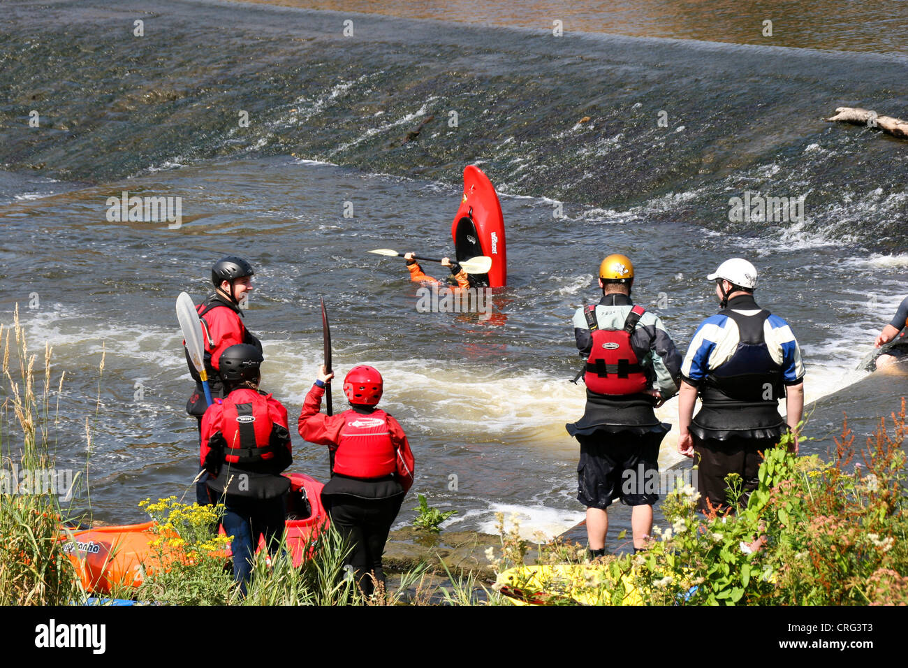 Canoing River Dee weir Chester Cheshire England UK Stock Photo