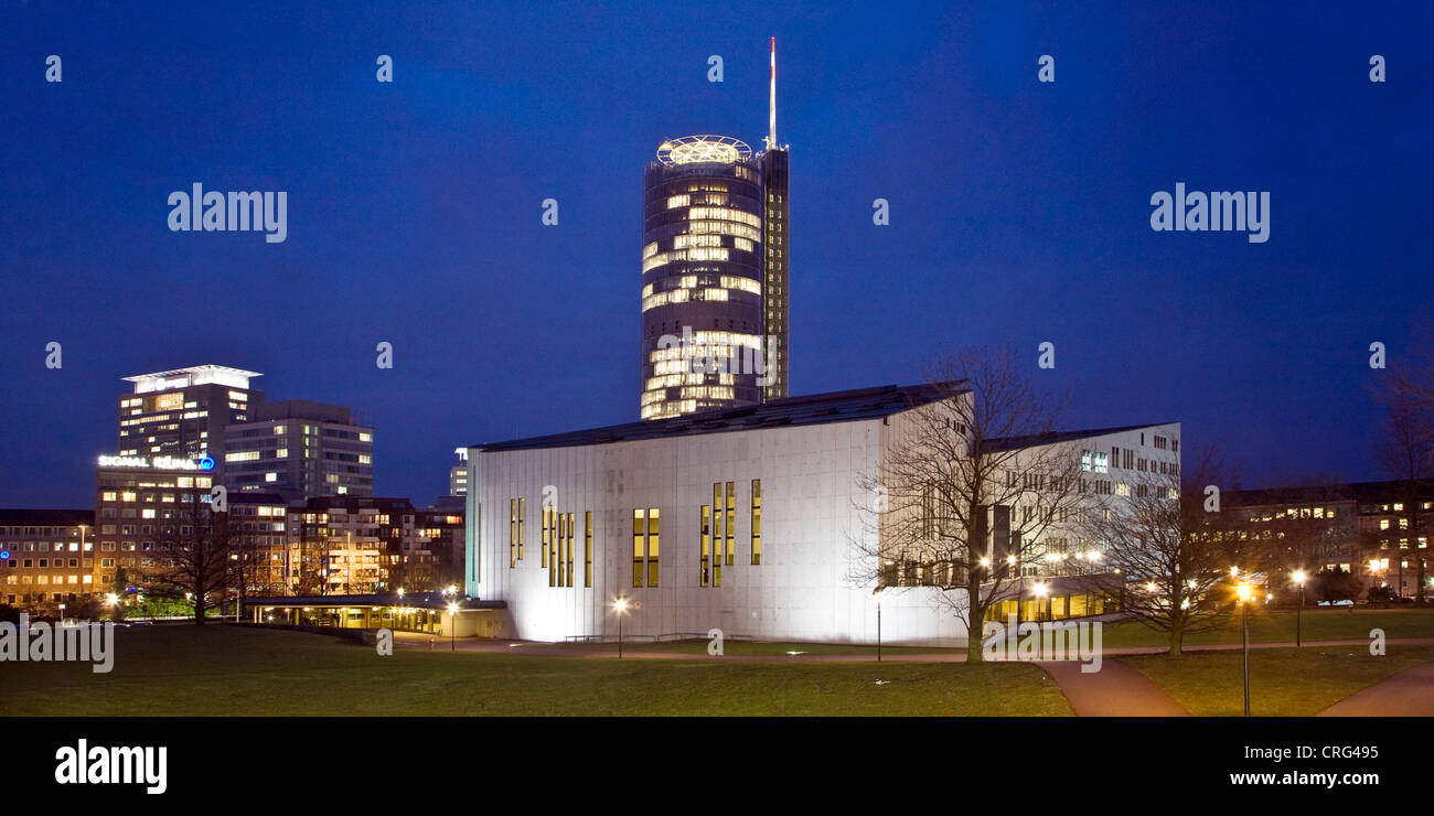 Aalto-Theatre and RWE-Tower, Germany, North Rhine-Westphalia, Ruhr Area, Essen Stock Photo