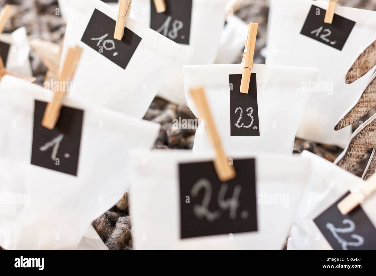 Close up of numbered bags Stock Photo