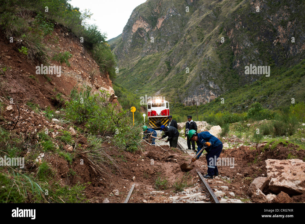 A trip in the Tren Macho, the train that connects the cities of Huancayo and Huancavelica in Peru Stock Photo