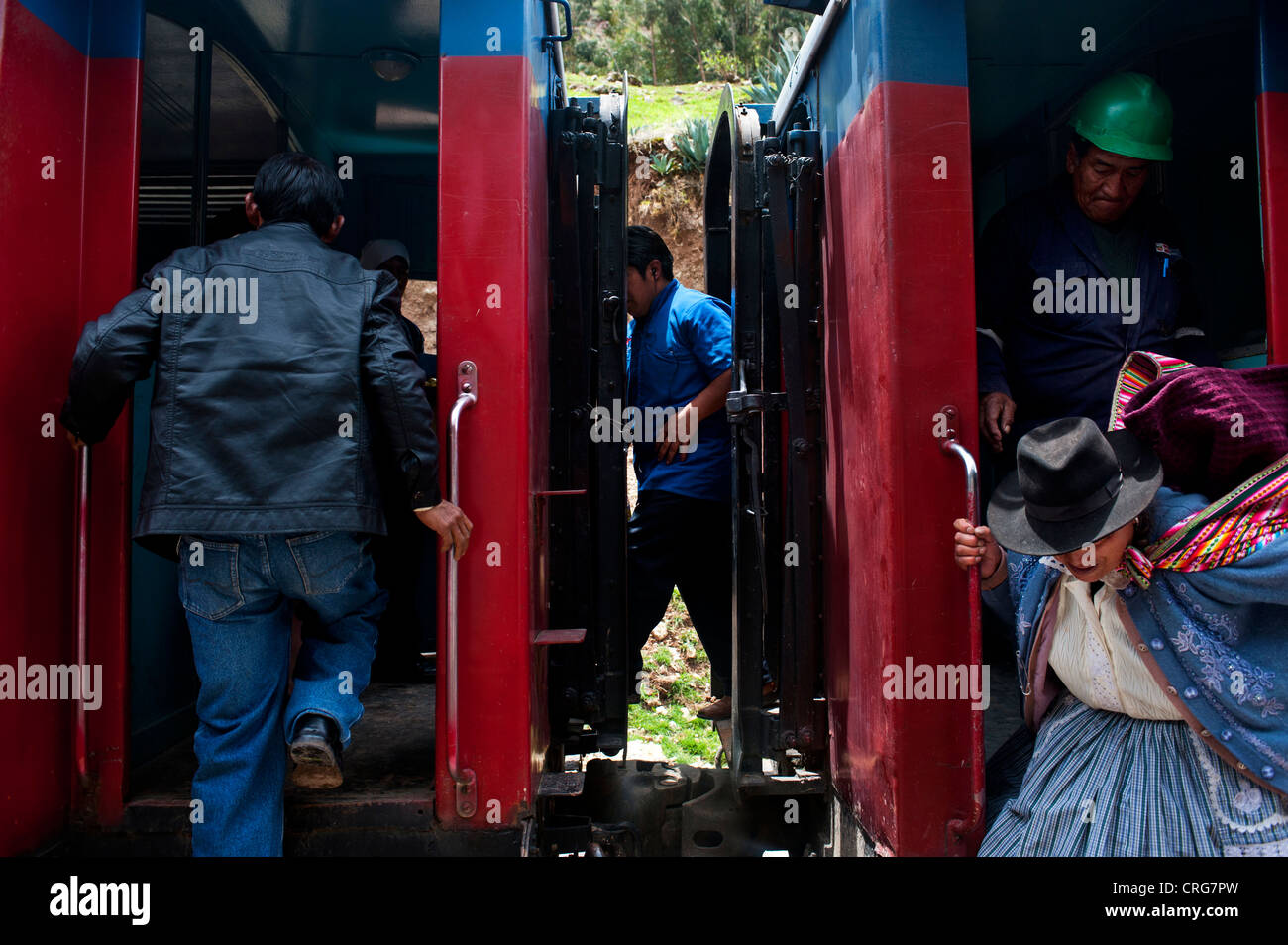 A trip in the Tren Macho, the train that connects the cities of Huancayo and Huancavelica in Peru Stock Photo
