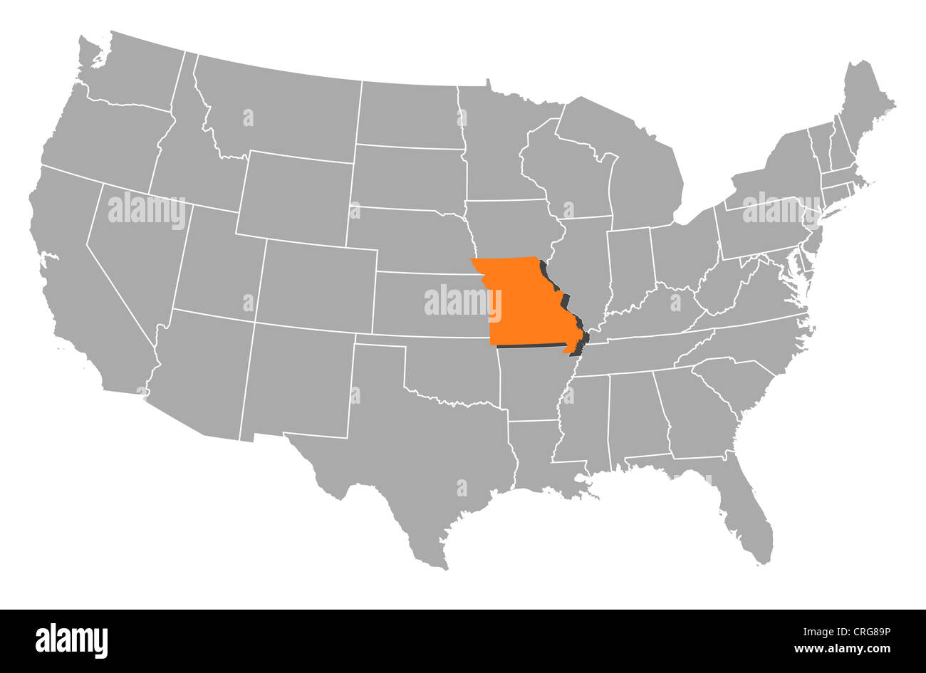 Political map of United States with the several states where Missouri