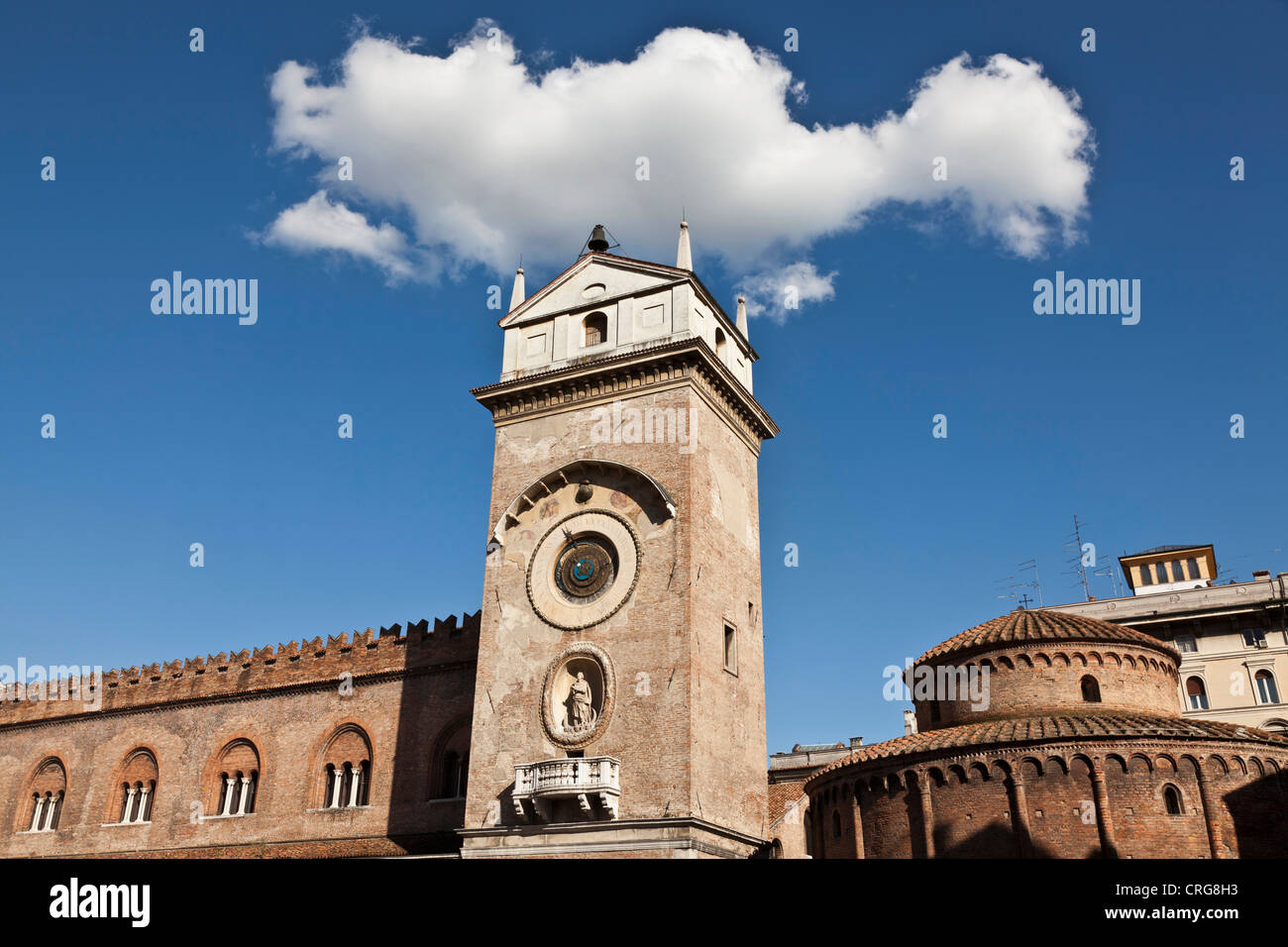 Ornate clock tower in town square Stock Photo