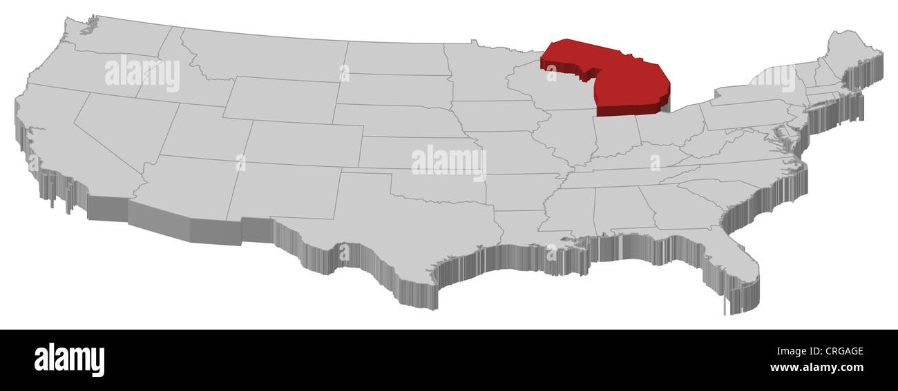 Political map of United States with the several states where Michigan ...