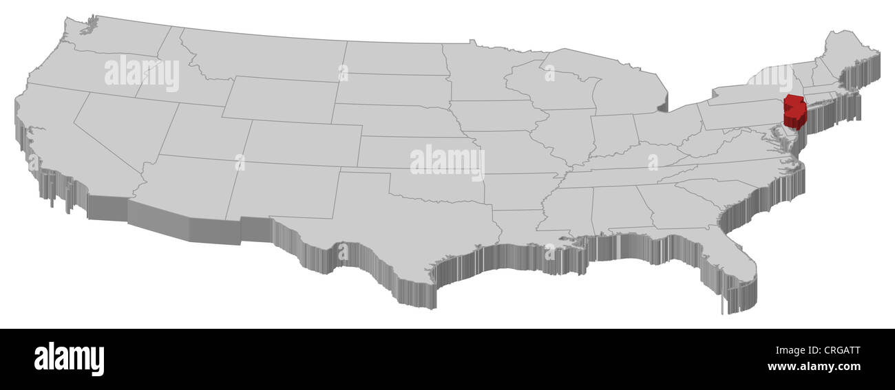 Political map of United States with the several states where New Jersey