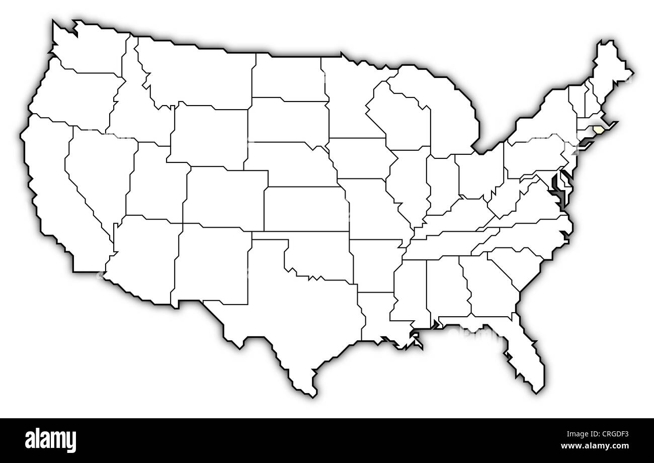 Political map of United States with the several states where Rhode Island is highlighted. Stock Photo