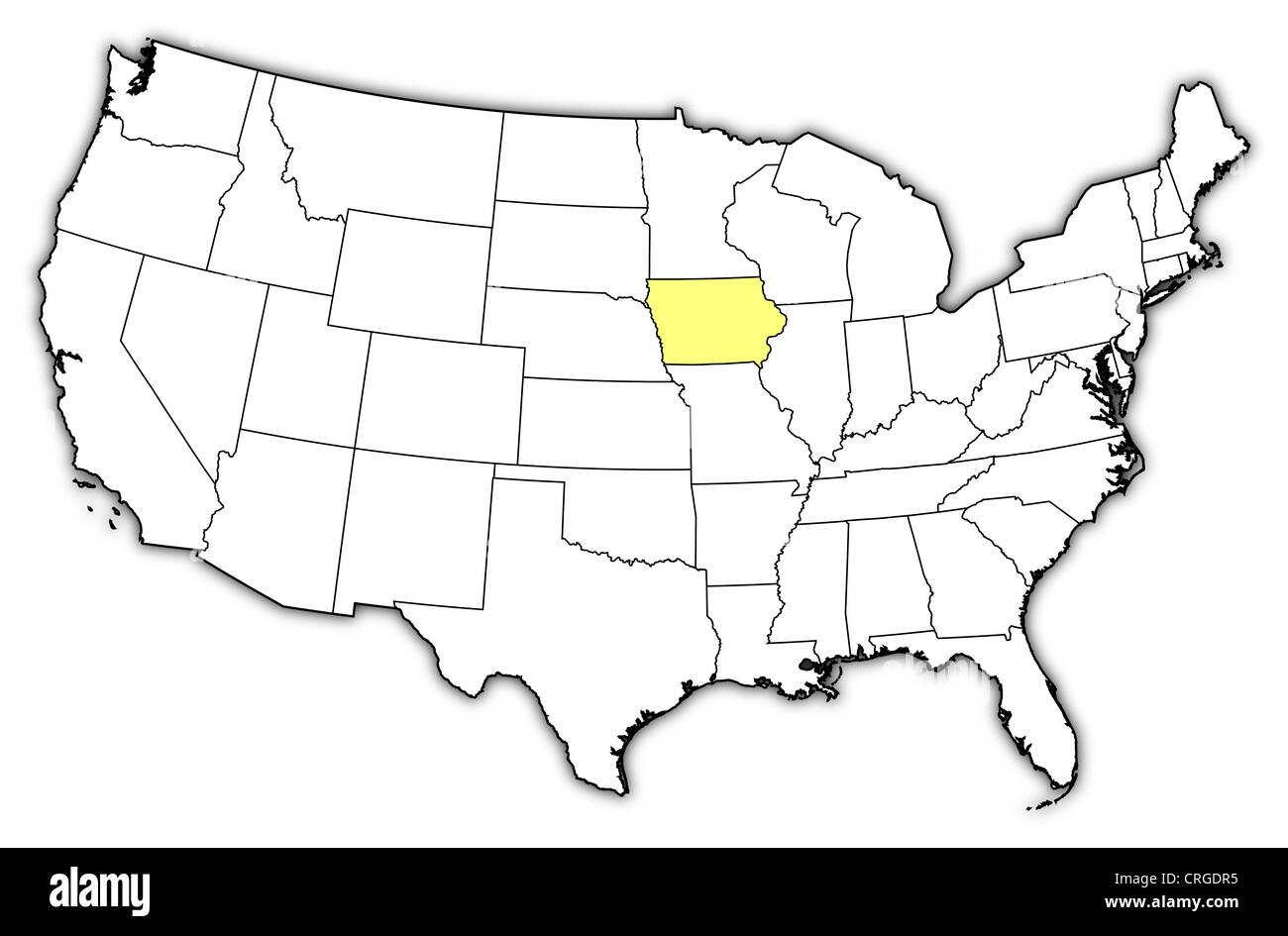 Political map of United States with the several states where Iowa is highlighted Stock Photo Alamy