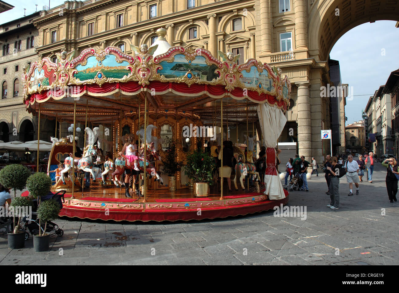 Traditional merry go round in the Piazza della Repubblica, Florence, Italy Stock Photo