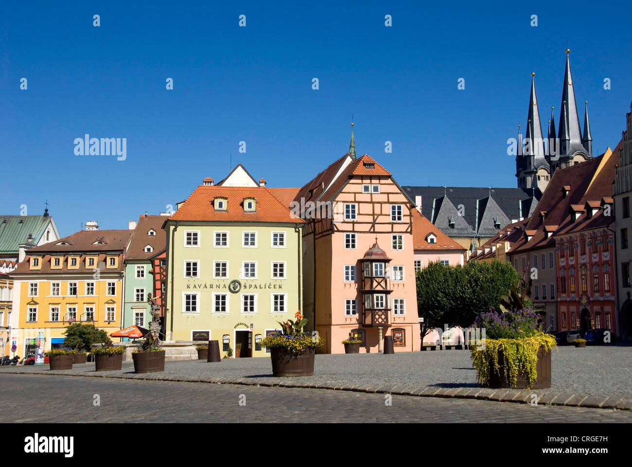 houses at the market place, Czech Republic, Cheb Stock Photo