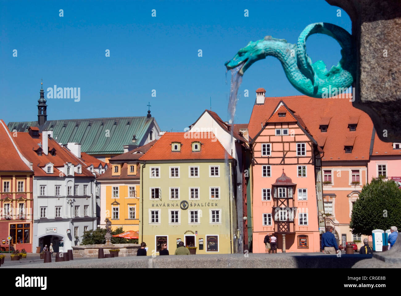 fountain of knight Roland on market place, Czech Republic, Cheb Stock Photo