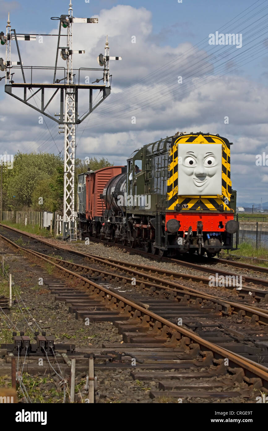 Diesel Tank Engine With Railway Signals Stock Photo