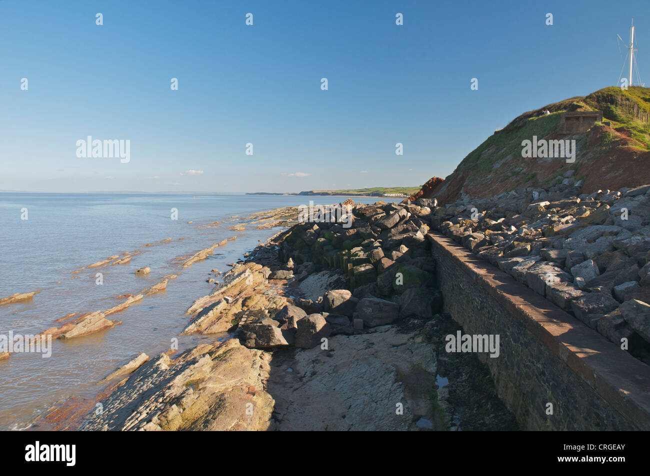 View from Watchet harbour up Bristol Channel toward Clevedon Stock Photo