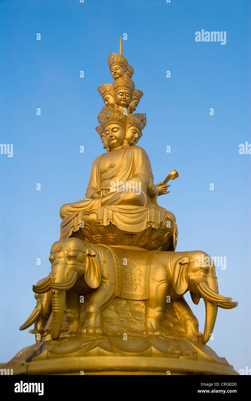View of the golden Buddha at the summit of mount Emei shan, Sichuan. China Stock Photo