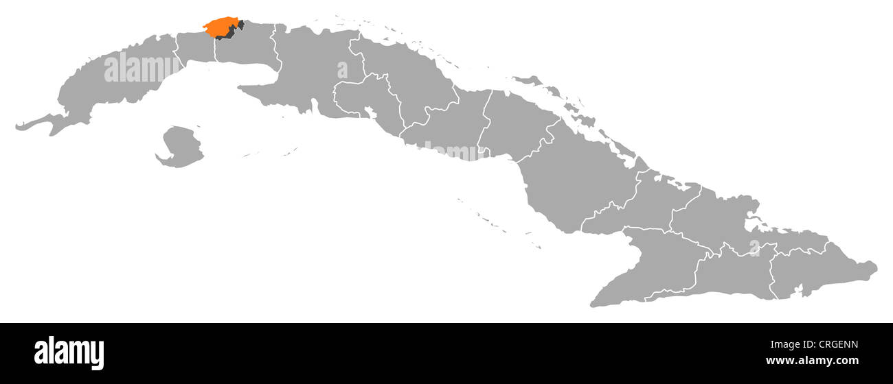 Political Map Of Cuba With The Several Provinces Where Havana Is