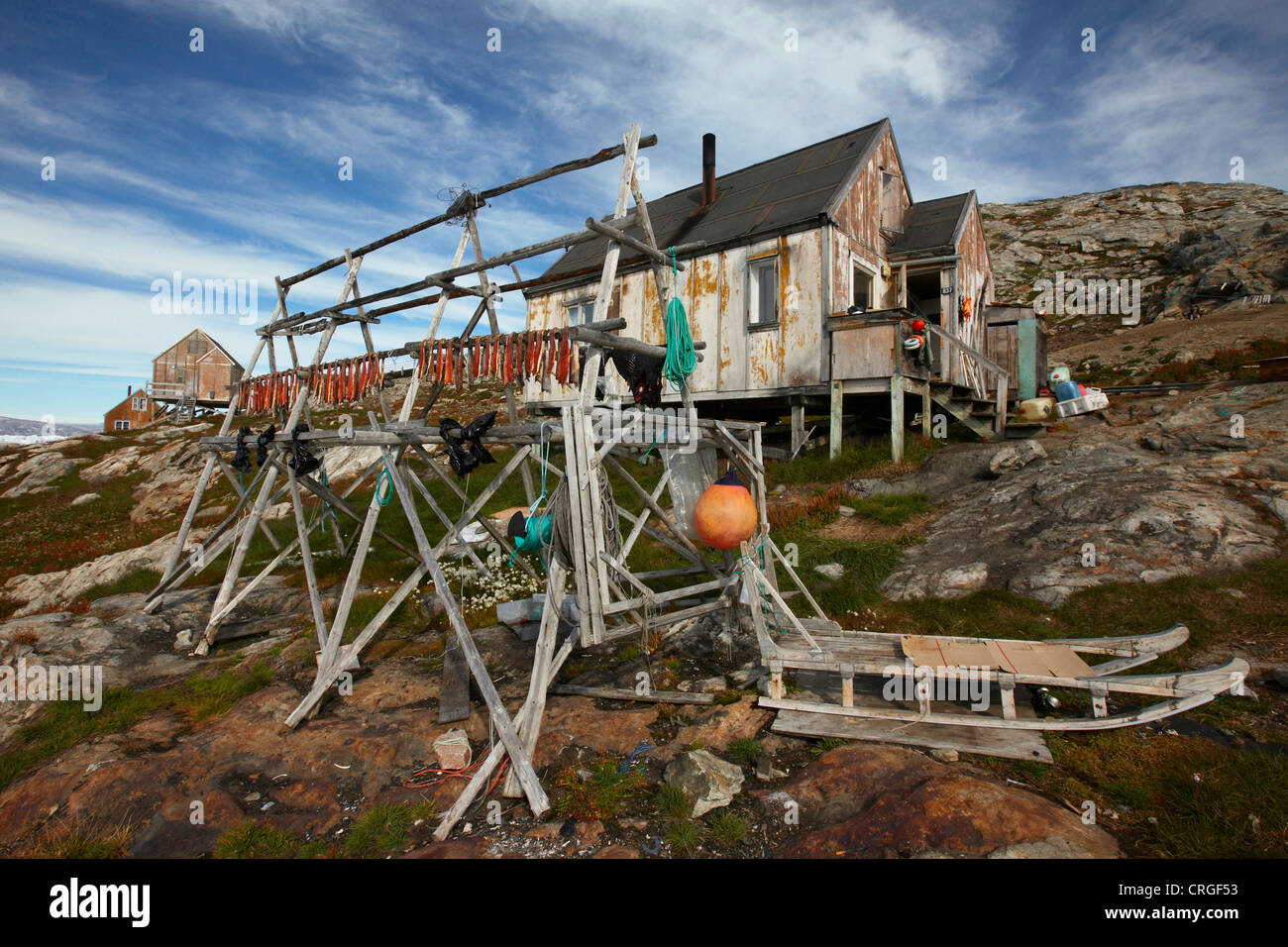 house of a hunter, Greenland, Ammassalik, East Greenland, Tiniteqilaq Stock Photo