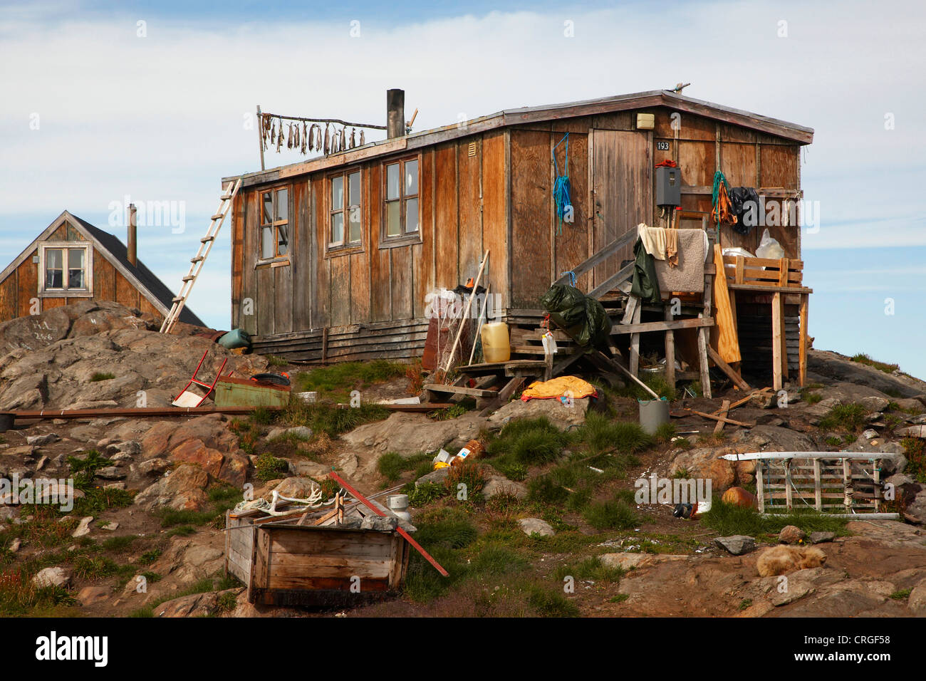 house of a hunter, Greenland, Ammassalik, East Greenland, Tiniteqilaq Stock Photo
