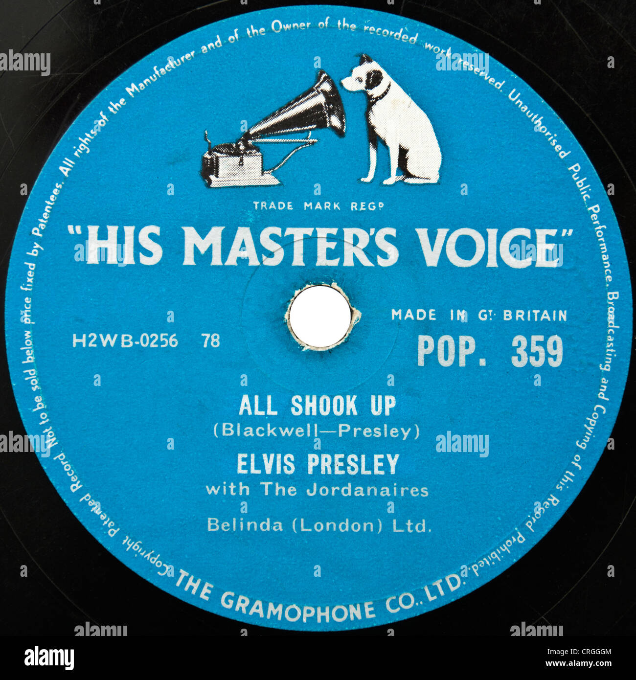 Elvis Presley - All Shook Up (1950's original 78rpm shellac record, HMV POP.359) Stock Photo