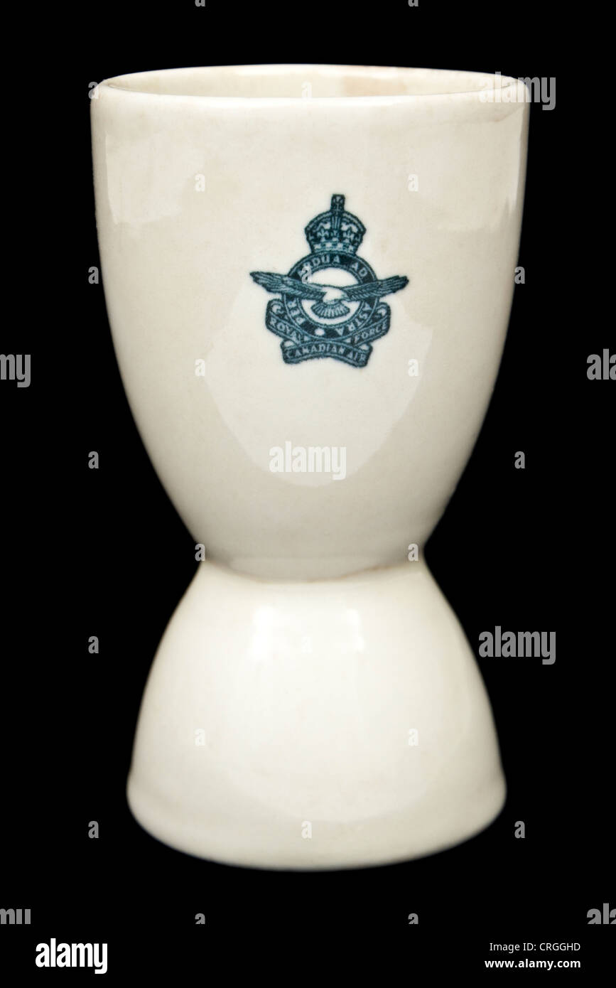 Rare vintage Royal Canadian Air Force (RCAF) double duck egg cup with "Per Ardua Ad Astra" motto Stock Photo