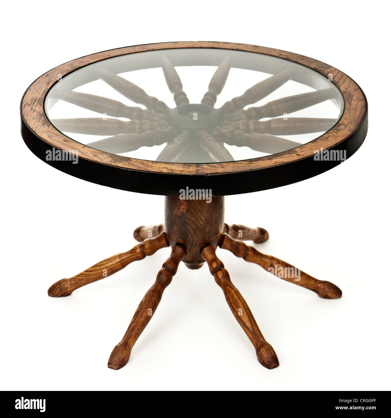 Antique Revolving Converted Wagon Wheel Coffee Table Stock Photo Alamy