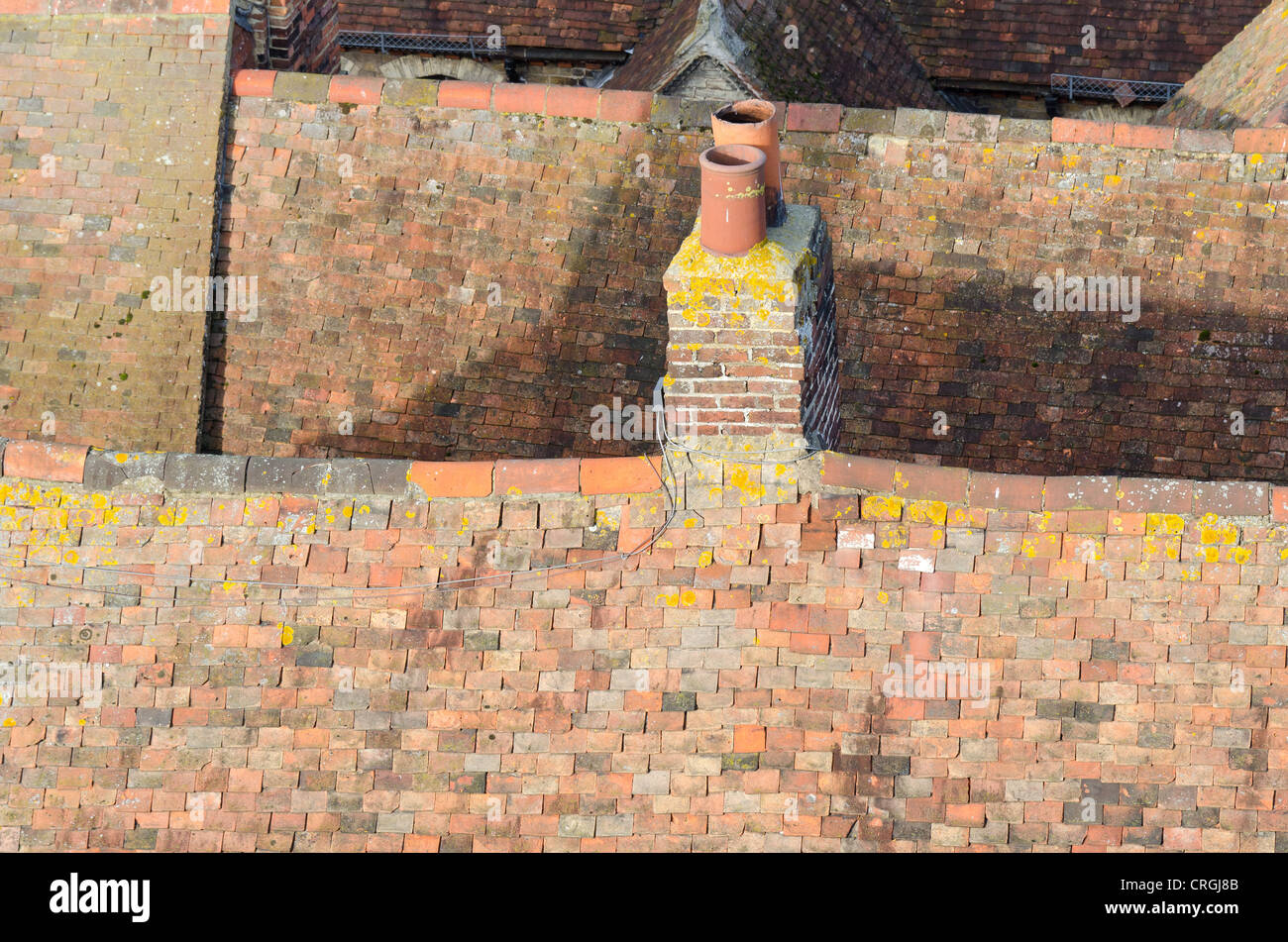 Traditional and original peg tiled roofs on buildings. Image taken in Rye, East Sussex, England, UK Stock Photo