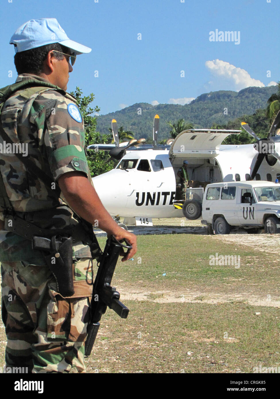 soldier of the 'United Nations Stabilisation Mission in Haiti' secures