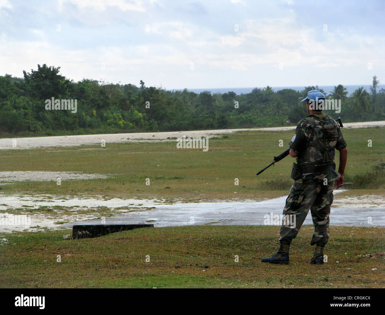 soldier of the 'United Nations Stabilisation Mission in Haiti' guards
