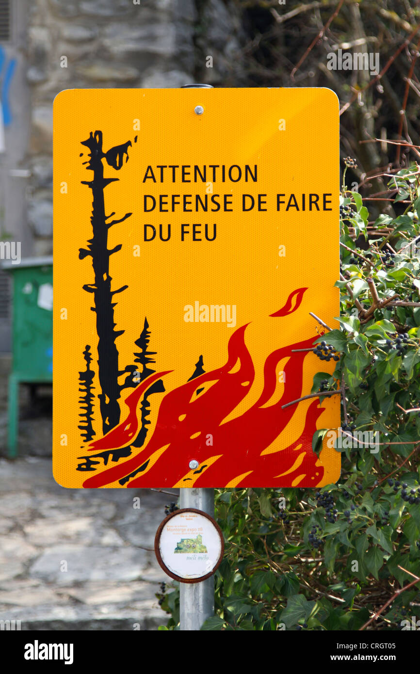 forest fire warning sign, Switzerland, Valais, Sion Stock Photo