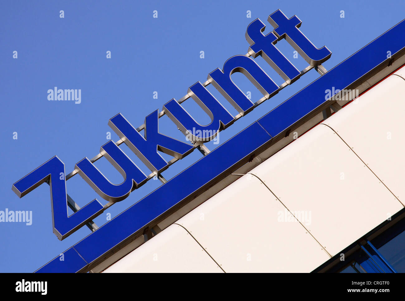 advertising writing on rooftop saying 'Zukunft' Stock Photo