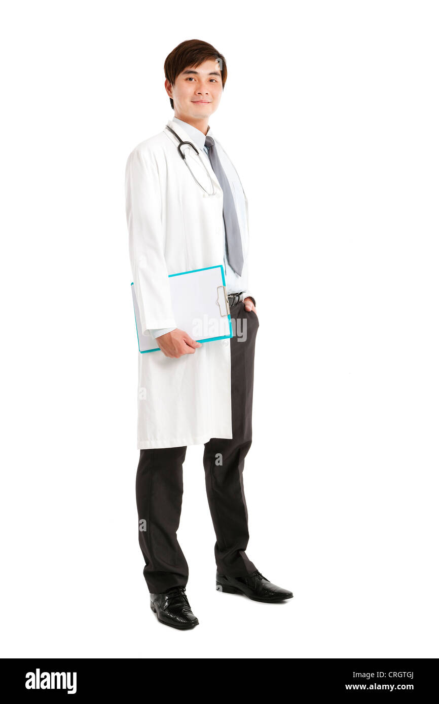 Full length of asian medical doctor with clipboard Stock Photo