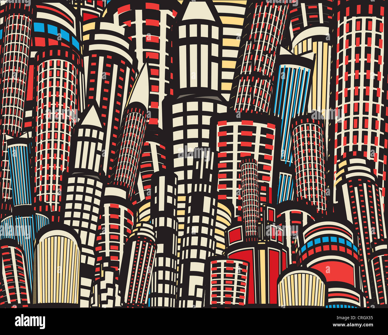 Colorful illustration of tall city buildings Stock Photo - Alamy