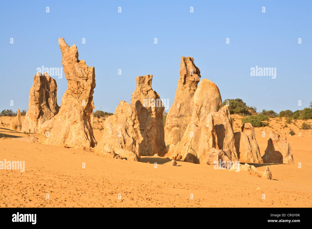 The Pinnacles, an area of eroded limestone formations in Nambung National Park, north of Perth in Western Australia. Stock Photo