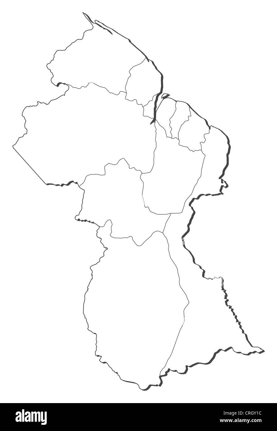 Political map of Guyana with the several regions. Stock Photo
