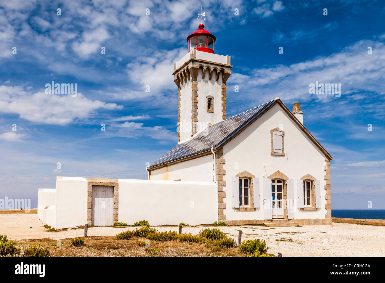 The lighthouse at Les Poulins, Belle-Ile, Brittany, France, one of Brittany's most famous lighthouses, on a fine summer day. Stock Photo